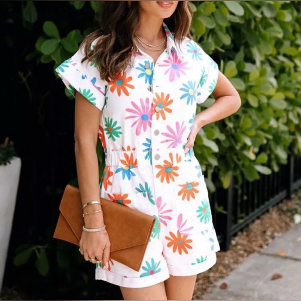Vici Floral Denim Romper Size Small